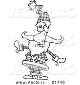 Vector of a Cartoon Black and White Outline Design of Santa in a Plaid Suit - Outlined Coloring Page by Toonaday