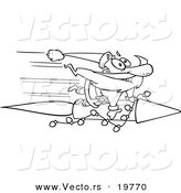 Vector of a Cartoon Black and White Outline Design of Santa Riding a Fast Rocket - Outlined Coloring Page by Toonaday