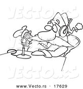 Vector of a Cartoon Black and White Outline Design of Santa Talking on the Radio - Coloring Page Outline by Toonaday