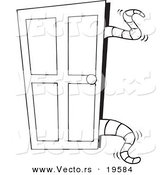 Vector of a Cartoon Black and White Outline Design of Tentacles Opening a Closet Door - Outlined Coloring Page by Toonaday