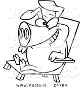 Vector of a Cartoon Black and White Outline Hog Relaxing in a Chair on Pig Day - Outlined Coloring Page by Toonaday