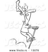 Vector of a Cartoon Black and White Outline Man Hopping on a Pogo Stick on Leap Day - Outlined Coloring Page by Toonaday