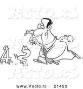 Vector of a Cartoon Black Businessman Crunching Numbers - Outlined Coloring Page by Toonaday