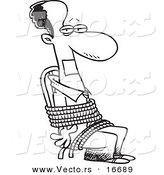 Vector of a Cartoon Black Businessman Gagged and Tied up to a Chair - Outlined Coloring Page Drawing by Toonaday
