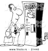 Vector of a Cartoon Black Businessman Using a Coffee Machine - Outlined Coloring Page by Toonaday