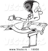 Vector of a Cartoon Black Businesswoman Leaping over a Hurdle - Outlined Coloring Page by Toonaday