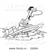 Vector of a Cartoon Black Man on a Speed Boat - Coloring Page Outline by Toonaday