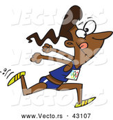 Vector of a Cartoon Black Track and Field Woman Sprinting and Preparing to Jump by Toonaday
