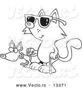 Vector of a Cartoon Blind Cat Using an Assistance Dog - Coloring Page Outline by Toonaday