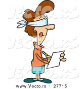 Vector of a Cartoon Blindfolded Brunette Caucasian Woman Taking Impartial Notes by Toonaday