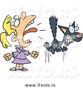 Vector of a Cartoon Blond Girl Screaming at a Scared Black Cat by Toonaday