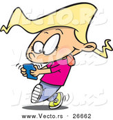 Vector of a Cartoon Blond White Girl Walking and Texting on a Cell Phone by Toonaday