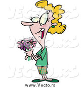 Vector of a Cartoon Blond White Woman Holding a Bouquet by Toonaday