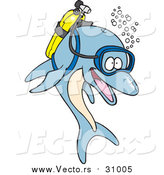 Vector of a Cartoon Blue Scuba Dolphin by Toonaday