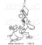 Vector of a Cartoon Book of Knowledge Falling on a Man - Coloring Page Outline by Toonaday