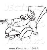 Vector of a Cartoon Bored Man Slumped in a Chair and Holding a Remote Control - Outlined Coloring Page Drawing by Toonaday