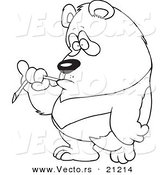 Vector of a Cartoon Bored Panda Eating Bamboo - Coloring Page Outline by Toonaday