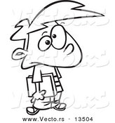 Vector of a Cartoon Bored School Boy Waiting - Coloring Page Outline by Toonaday