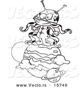 Vector of a Cartoon Boy Alien on a Planet - Outlined Coloring Page Drawing by Toonaday