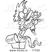 Vector of a Cartoon Boy Being Strangled by a Monster in His Lunch Box - Coloring Page Outline by Toonaday