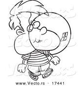 Vector of a Cartoon Boy Blowing Bubble Gum - Coloring Page Outline by Toonaday