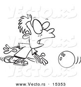 Vector of a Cartoon Boy Bowling - Coloring Page Outline by Toonaday