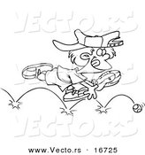 Vector of a Cartoon Boy Chasing a Bouncing Baseball - Outlined Coloring Page Drawing by Toonaday