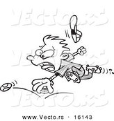 Vector of a Cartoon Boy Chasing an Elusive Baseball - Outlined Coloring Page Drawing by Toonaday