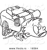 Vector of a Cartoon Boy Crushed Under a Heavy Hiking Backpack - Outlined Coloring Page by Toonaday