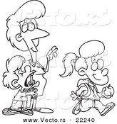 Vector of a Cartoon Boy Crying on His Sister's First Day of School - Outlined Coloring Page by Toonaday