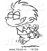 Vector of a Cartoon Boy Doing a Happy Dance - Outlined Coloring Page by Toonaday