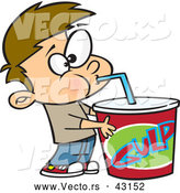 Vector of a Cartoon Boy Drinking from a Huge Big Gulp Soft Drink Cup by Toonaday
