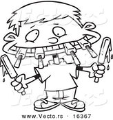 Vector of a Cartoon Boy Eating a Variety of Popsicles - Outlined Coloring Page Drawing by Toonaday
