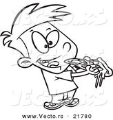 Vector of a Cartoon Boy Eating Pizza - Outlined Coloring Page by Toonaday