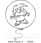 Vector of a Cartoon Boy Floating in a Bad Balloon - Outlined Coloring Page Drawing by Toonaday