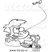 Vector of a Cartoon Boy Flying a Kite - 2 - Coloring Page Outline by Toonaday