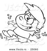 Vector of a Cartoon Boy Having Fun Playing in Mud - Outlined Coloring Page by Toonaday