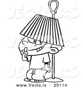 Vector of a Cartoon Boy Hiding Under a Lamp Shade - Coloring Page Outline by Toonaday