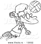 Vector of a Cartoon Boy Hitting a Volleyball - Coloring Page Outline by Toonaday