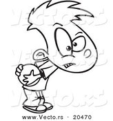 Vector of a Cartoon Boy Hogging a Ball - Coloring Page Outline by Toonaday