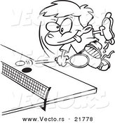 Vector of a Cartoon Boy Holding a Hot Dog and Playing Ping Pong - Outlined Coloring Page by Toonaday