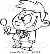 Vector of a Cartoon Boy Holding out a Microphone During an Interview - Coloring Page Outline by Toonaday