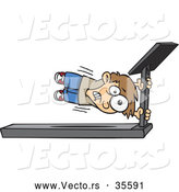 Vector of a Cartoon Boy Holding Tight to the Main Bar of a Fast Treadmill by Toonaday