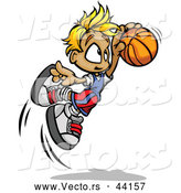 Vector of a Cartoon Boy Jumping with Basketball Towards Hoop by Chromaco
