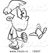 Vector of a Cartoon Boy Kicking a Can - Coloring Page Outline by Toonaday