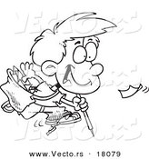Vector of a Cartoon Boy Picking up Litter - Outlined Coloring Page by Toonaday