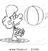 Vector of a Cartoon Boy Playing with a Beach Ball in the Water - Outlined Coloring Page by Toonaday