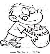 Vector of a Cartoon Boy Reaching in a Cookie Jar - Outlined Coloring Page by Toonaday