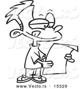 Vector of a Cartoon Boy Reading a Letter - Coloring Page Outline by Toonaday