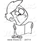 Vector of a Cartoon Boy Reading a Map - Outlined Coloring Page by Toonaday